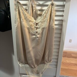 Abercrombie & Fitch Lace Satin Slip in Cream